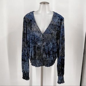 White House Black Market blue velvet blouse